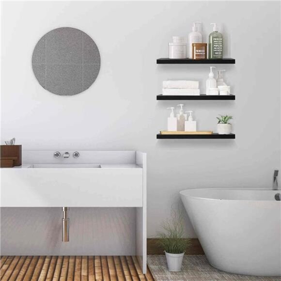 Floating Shelves Wall Shelf Solid Wood for Bathroom Bedroom Kitchen - Picture 2 of 7